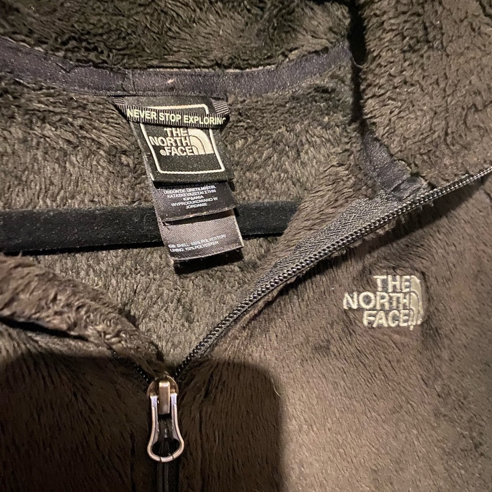 North face black fuzzy jacket